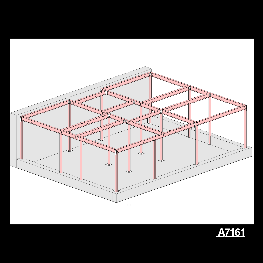 3D model of structural steel podium frame for W10 semi-detached house extension, designed and installed by Steelo for Rockgrove.